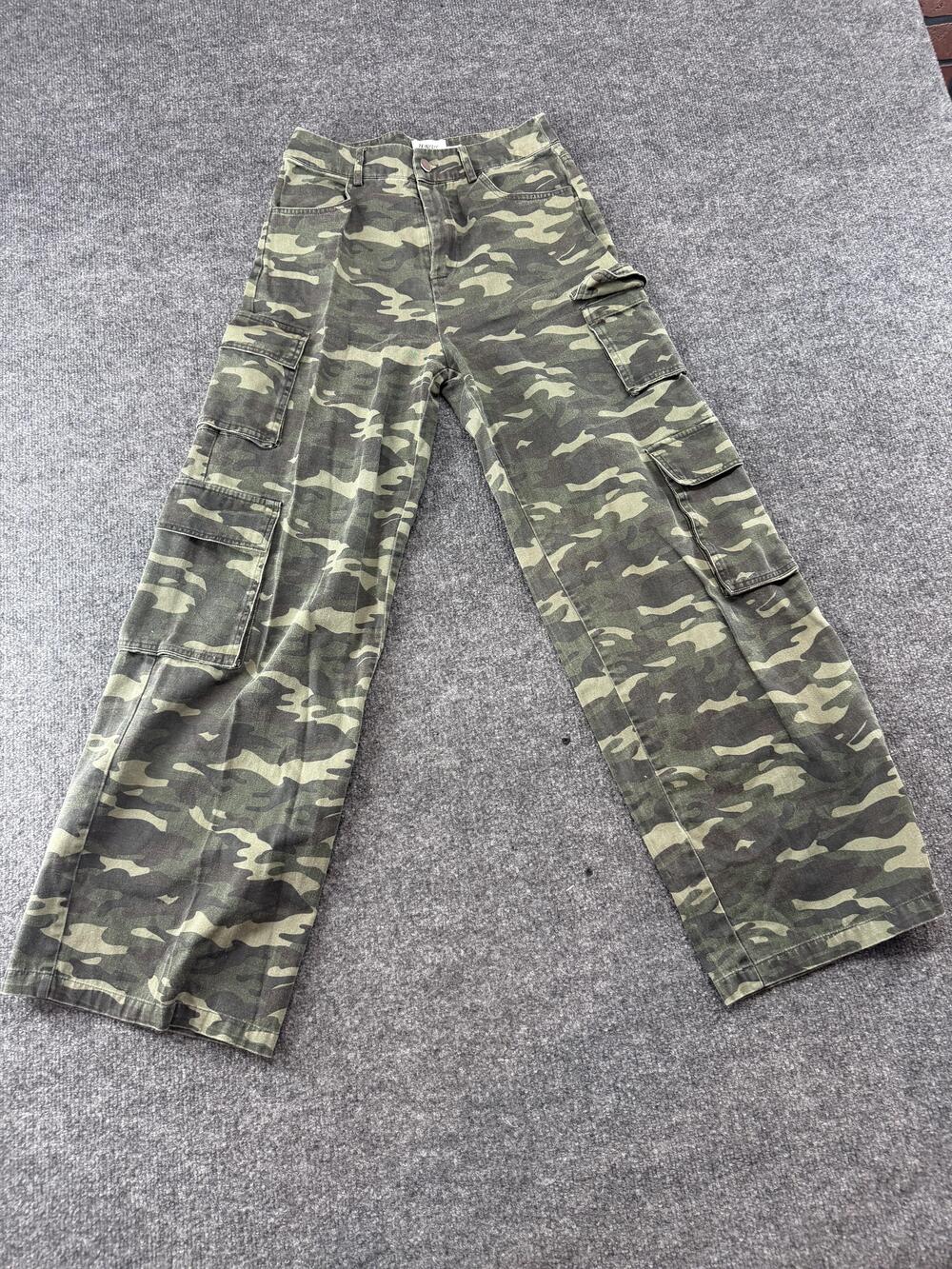 Princess Polly Pants Womens 2 Green Camo Cargo Wide Leg Cotton Twill Pockets